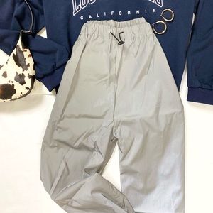 Grey Drawstring Waist Reflective Joggers